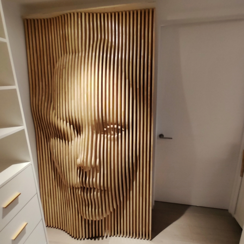 3D Wooden Face Sculpture Art Piece